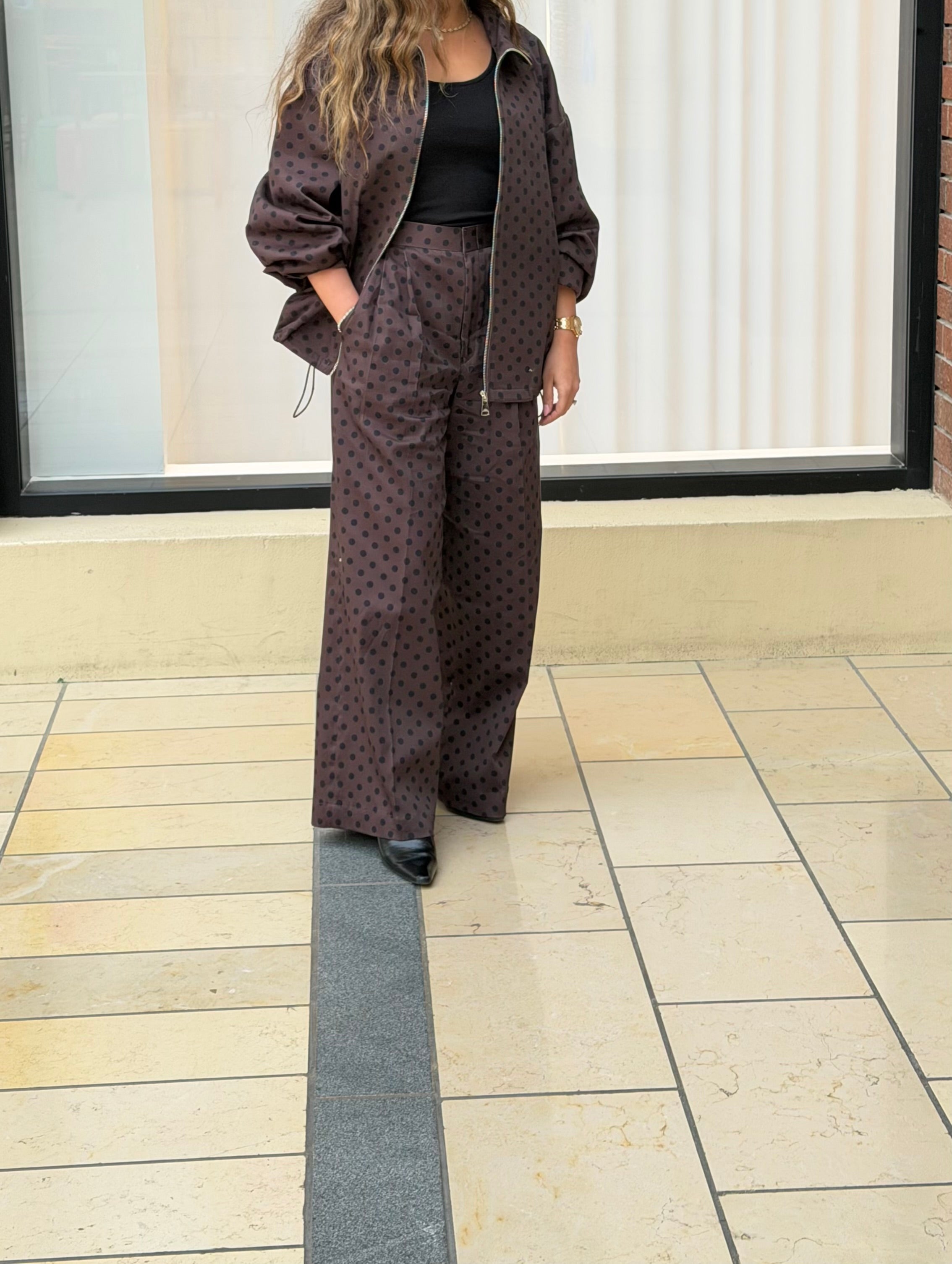 Brown polka bomber