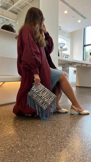 Burgundy cotton balloon-hem long jacket