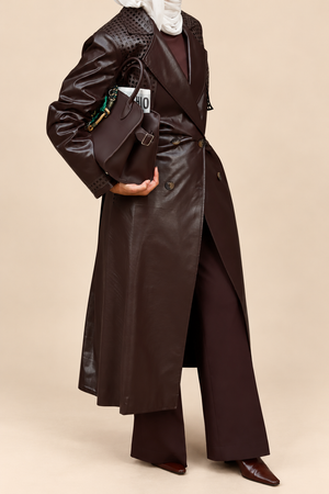 double trench leather – beige background