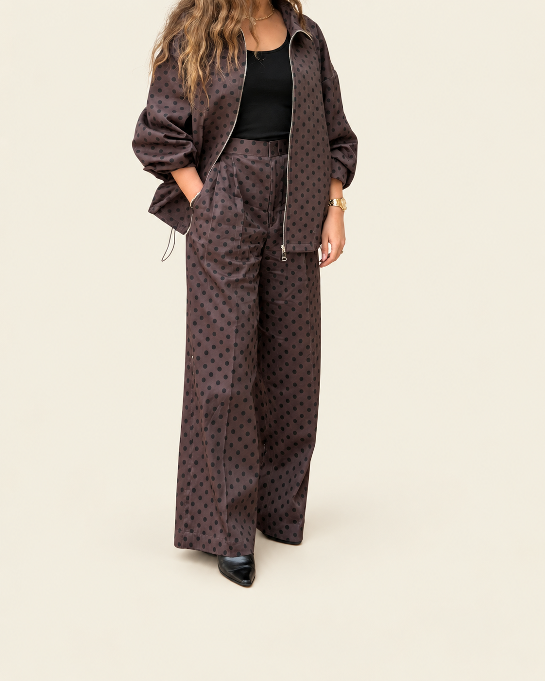 Brown polka bomber product card
