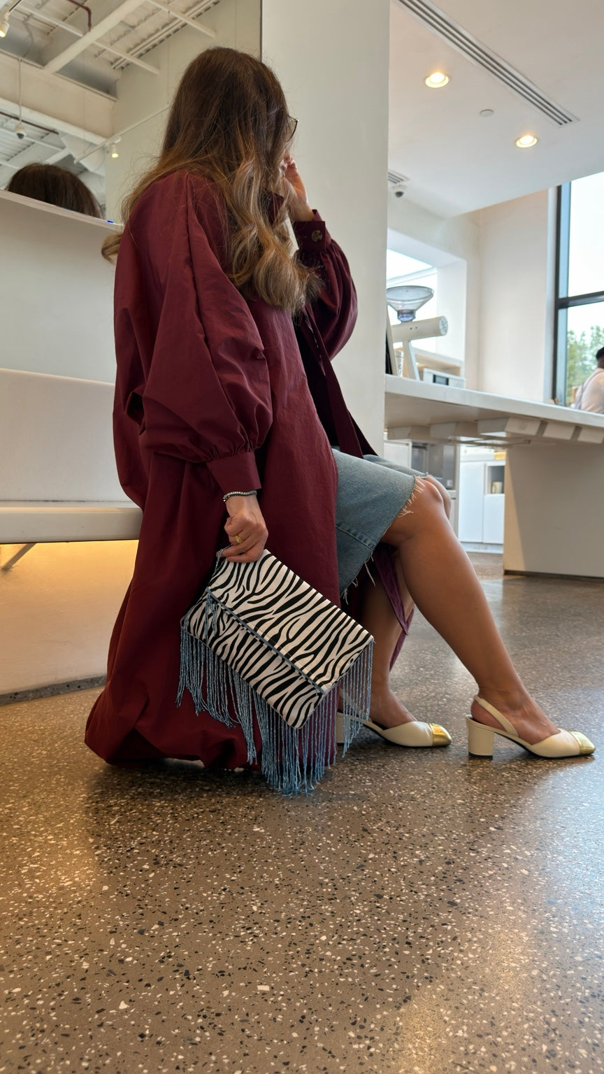 Burgundy cotton balloon-hem long jacket