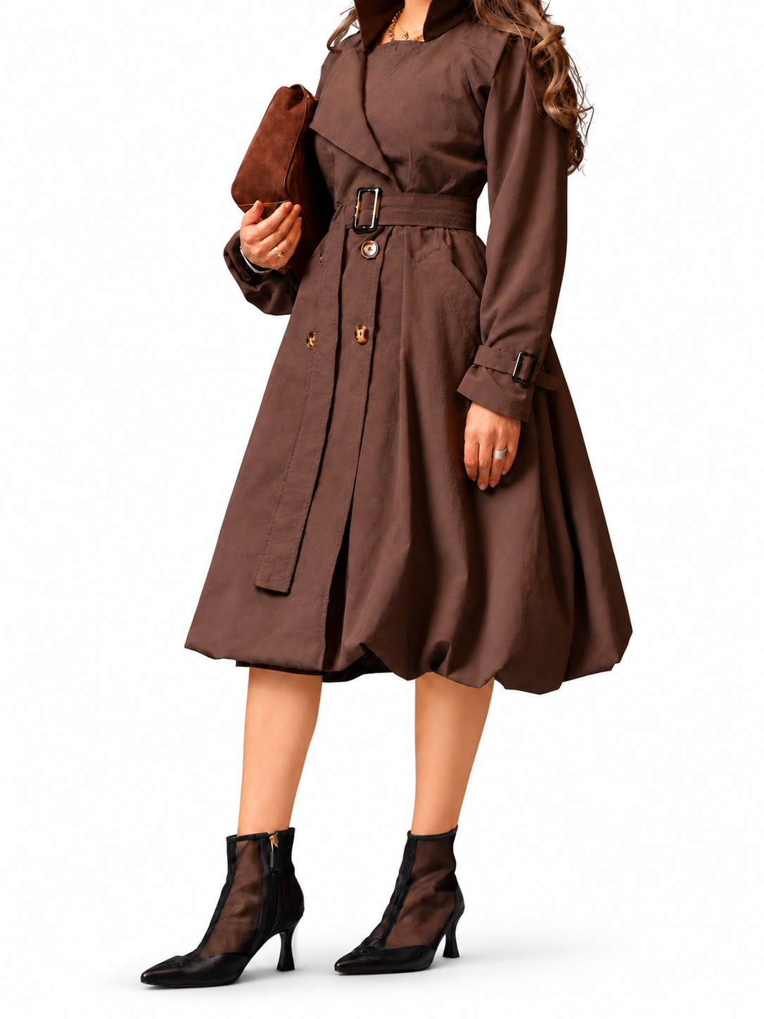 Mocha muse trench – refined sleeves, white background
