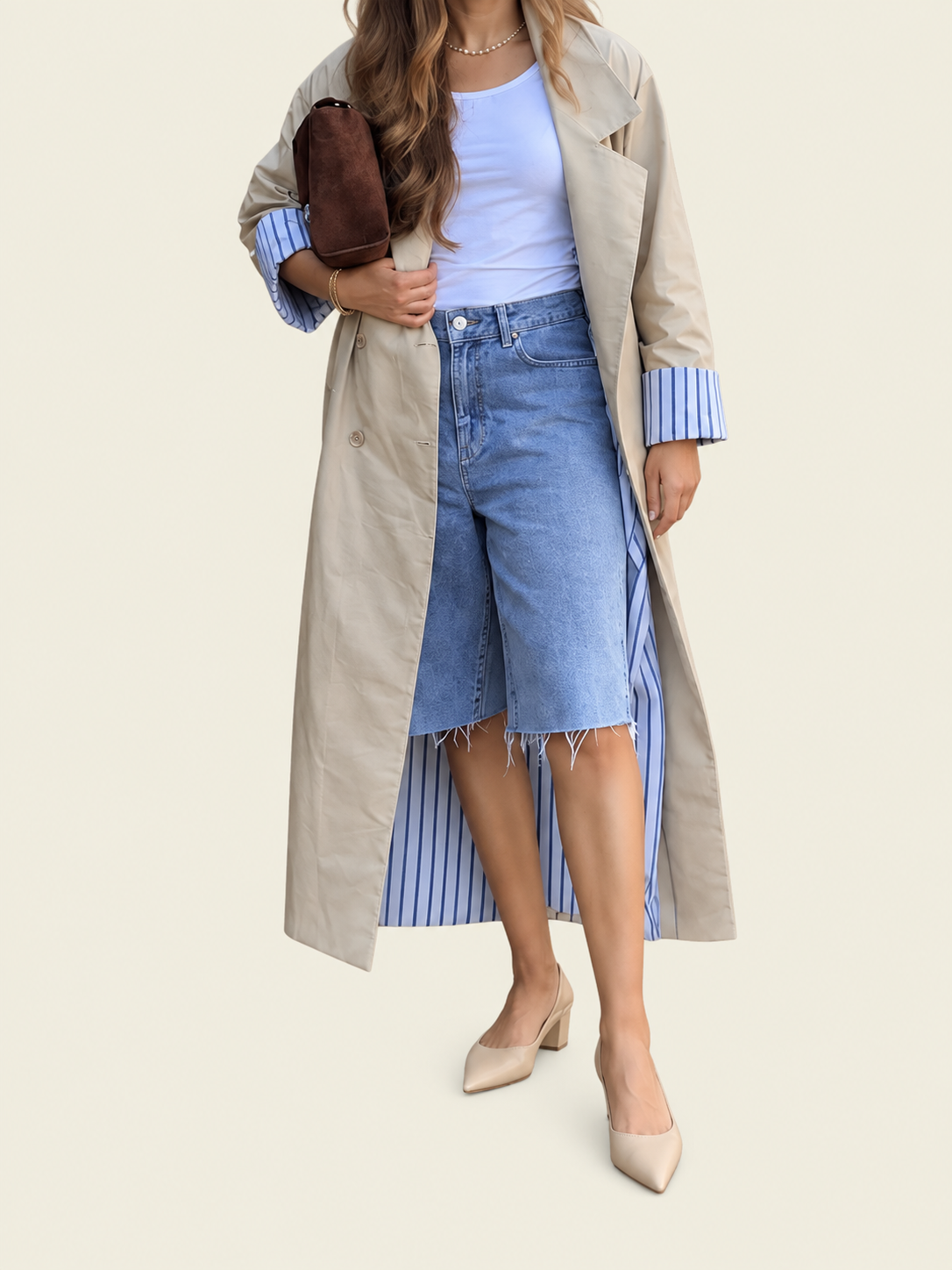 Seasonal Trench open front on beige background