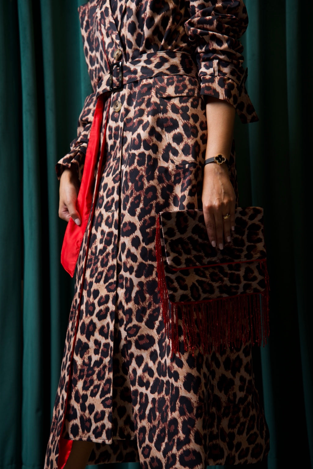 Tiger Affair Bag — red fringe clutch, bag only